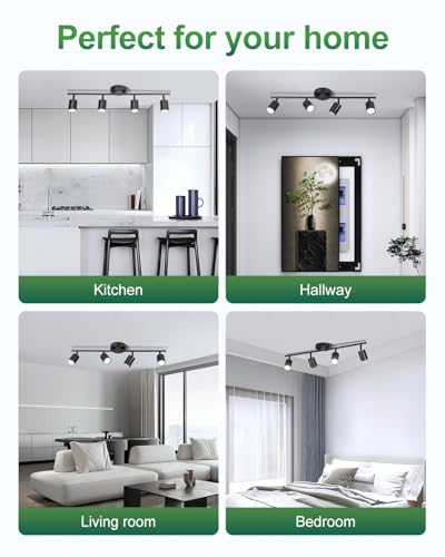 4 Ways Black Track Lighting Fixtures Ceiling Gu10 Bulb Not Included (Black / 4 Ways)