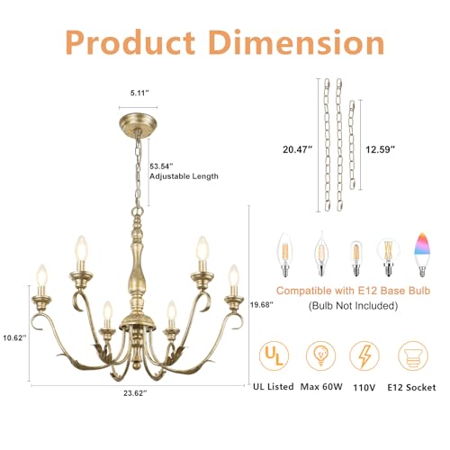 23.62'' Antique Silver Chandelier (6 Lights Vintage Silver)