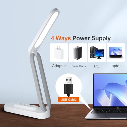 LED Desk Lamp for Office Home & Battery Operated Lamp Rechargeable Lamp Foldable & Portable Light (White (2-Pack))