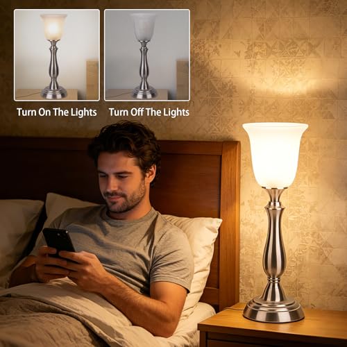 Farmhouse Table Lamp for Living Room (Brushed Nickel)