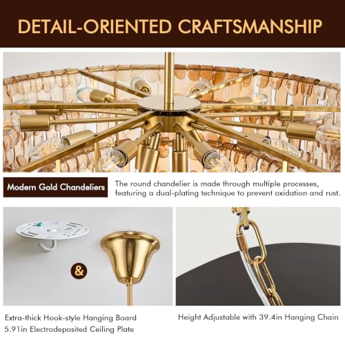 35in Large Chandelier Gold (Round Amber & Gold Chain / 35.4in)