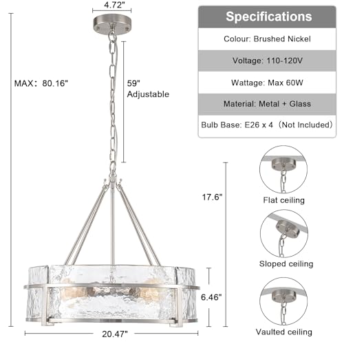 20.47" Modern Glass Chandelier for Dining Room (Brushed Nickel / 20.47"【4 Lights】)