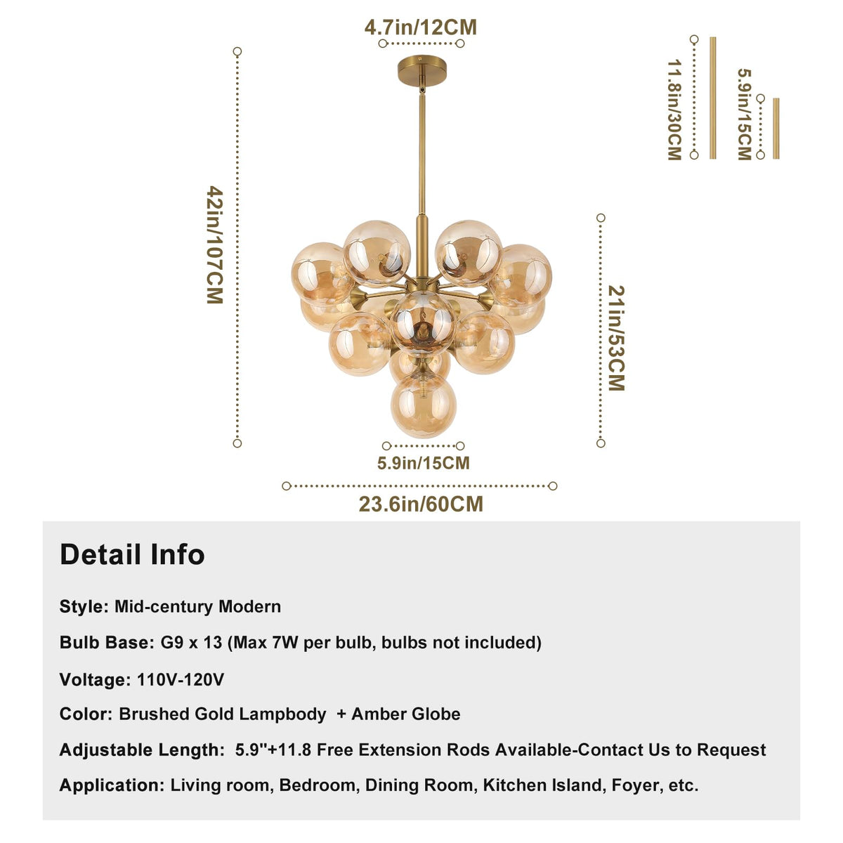 Mid Century Modern Chandelier 13 (D24in)