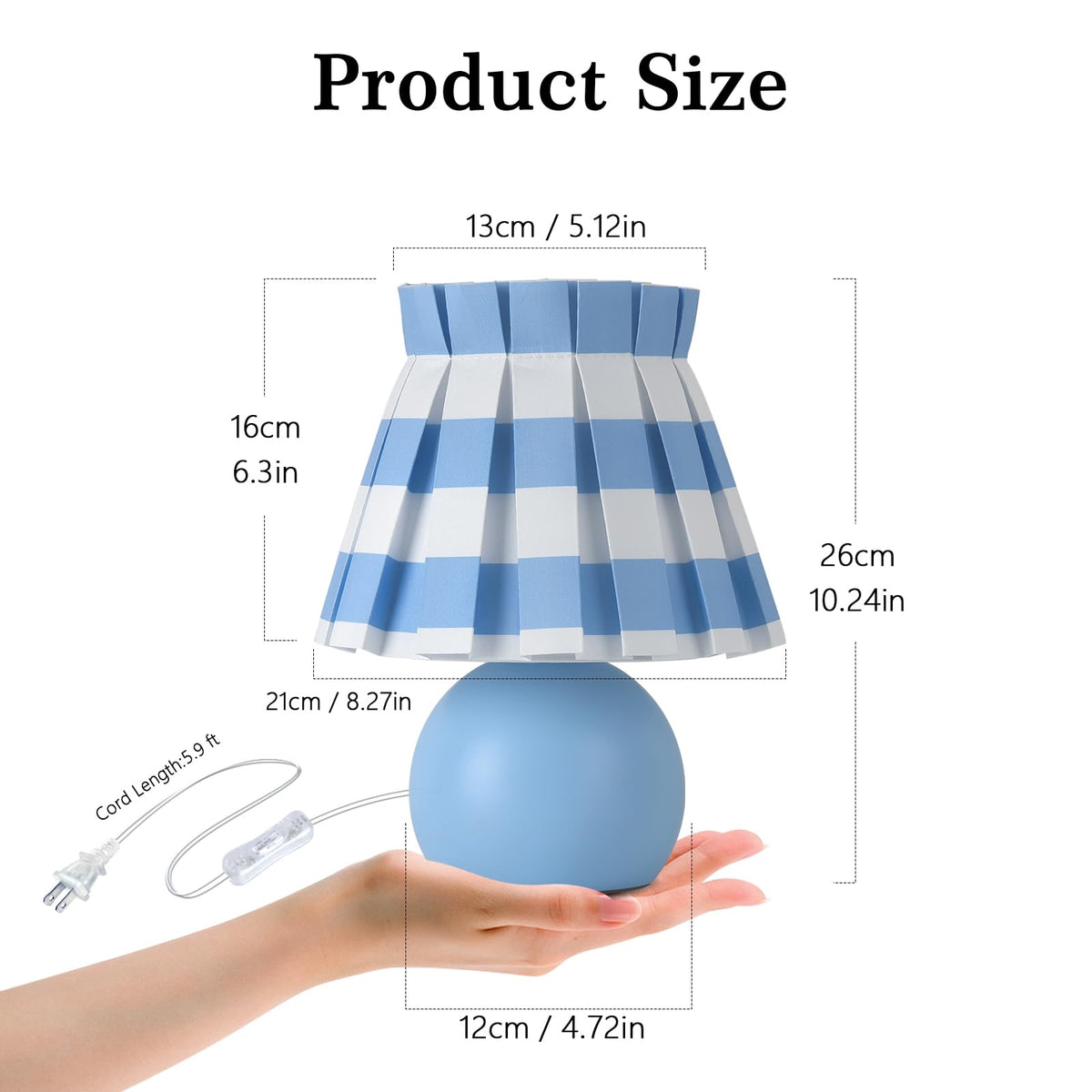 Blue White Plaid Small Bedside Table Lamp (Blue-White / On/Off Switch)