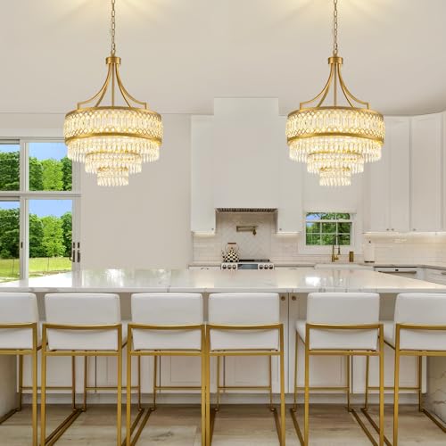 20'' Modern Gold Crystal Chandeliers Kitchen Island Light Fixture Crystal Glass Pendant Light for Dining Room Foyer Entryway Bedroom Hallway Kitchen Bar (Gold)