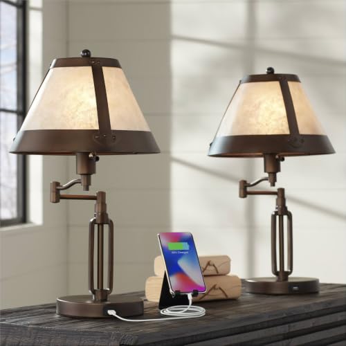 Samuel 21 1 4" High Desk Lamps Set of 2 Swing Arm Socket USB Bronze Brown (Bronze - Set of 2 - Smart Sockets Included)