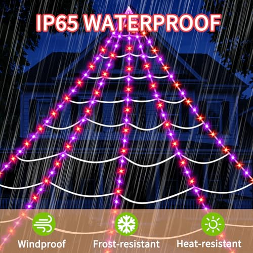 Halloween Decorations Outdoor Spider Web Lights (350LED Purple + Orange)