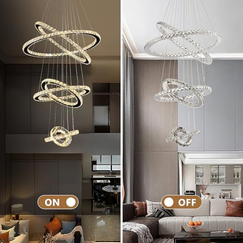 Modern Crystal Chandelier for High Ceiling Lights Fixtures Luxury 6 Ring Led Chandelier for Dining Room Big High Ceilings Foyer Chandeliers for Living Room Entryway Staircase (6 Ring-big)