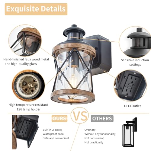 Dusk to Dawn Motion Sensor Outdoor Porch Light with GFCI Outlet (Brown / 2 Pack)