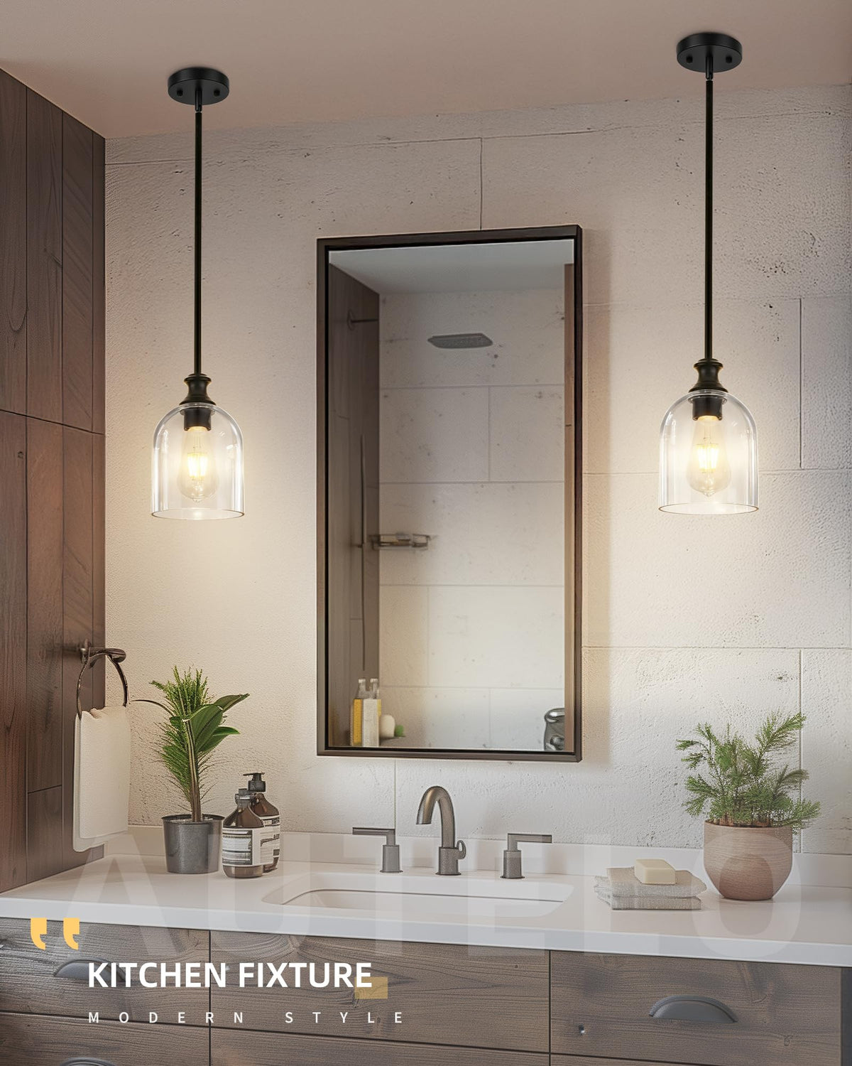 2 Pack Modern Black Pendant Lights Kitchen Island Cylinder Glass (2 Pack-Matte Black+Clear Glass(Easy to install))