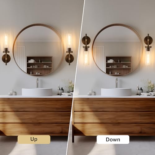 15" Knurled Brass Wall Sconce with Crackle Glass Tube (Bronze-Crackle Tube / 15″-1 Pack)