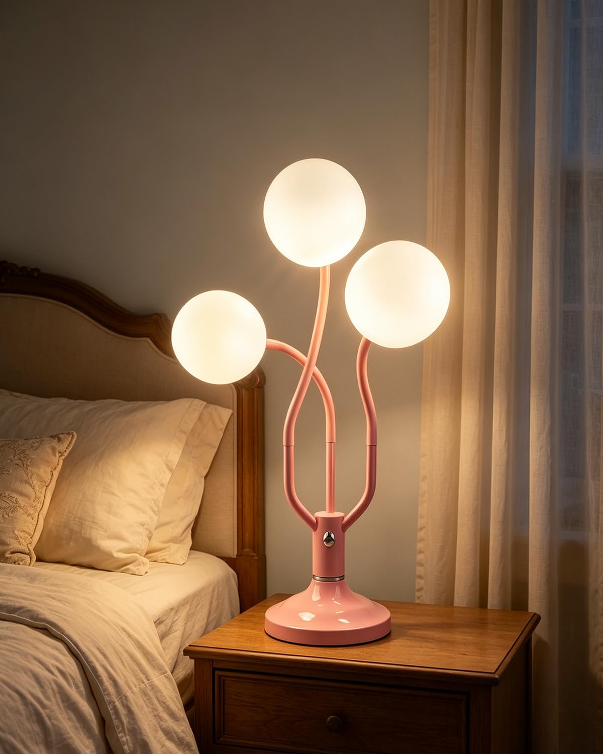 Pink Globe Table Lamp Dimmable Magic DIY Arms G9 Bulbs Included (09-Pink-Globe-3U-Magic DIY Arms)
