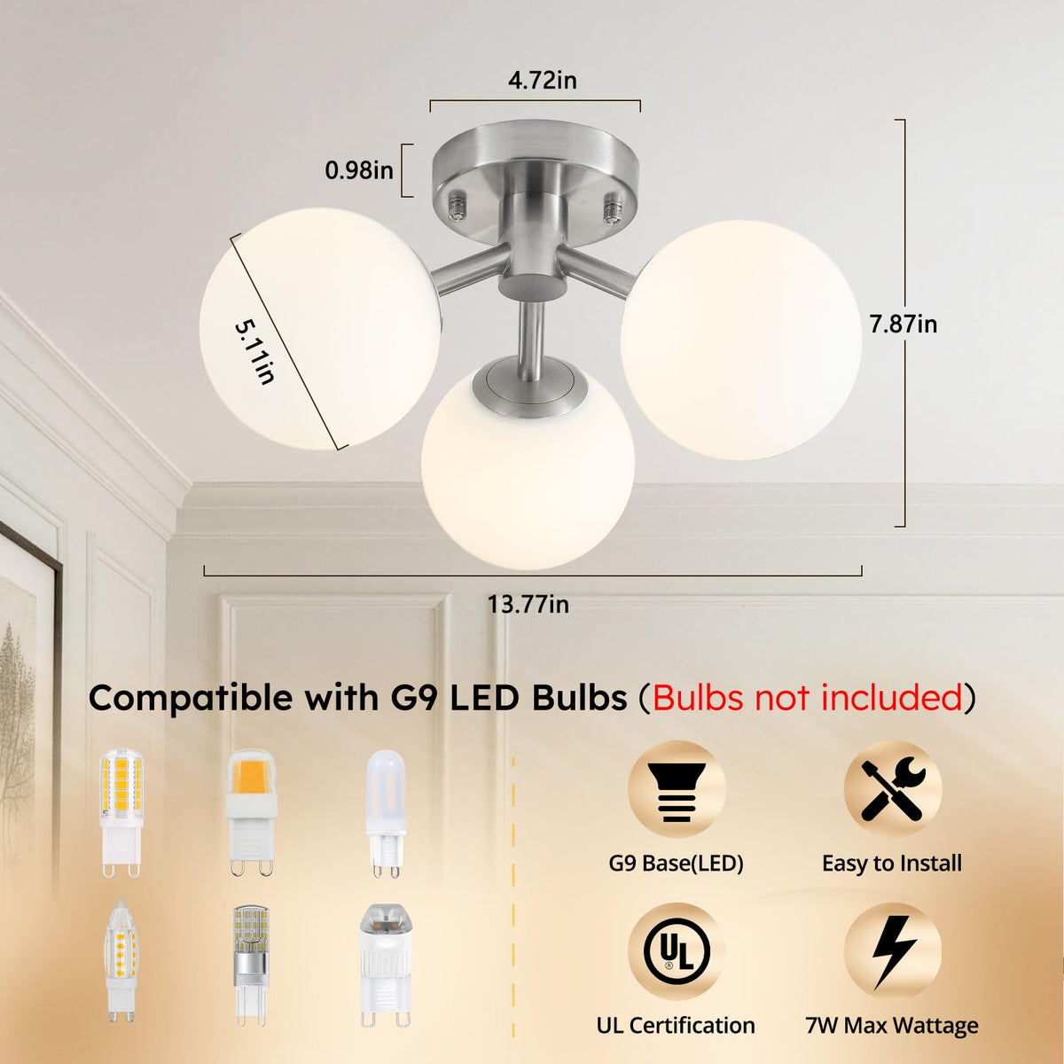 3 Light Mid Century Modern Ceiling Light (3-Light Brushed Nickel / 3-Light)