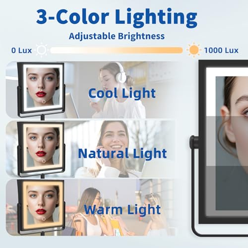 Wall Mounted Makeup Mirror with Lights 1X (Matte Black)