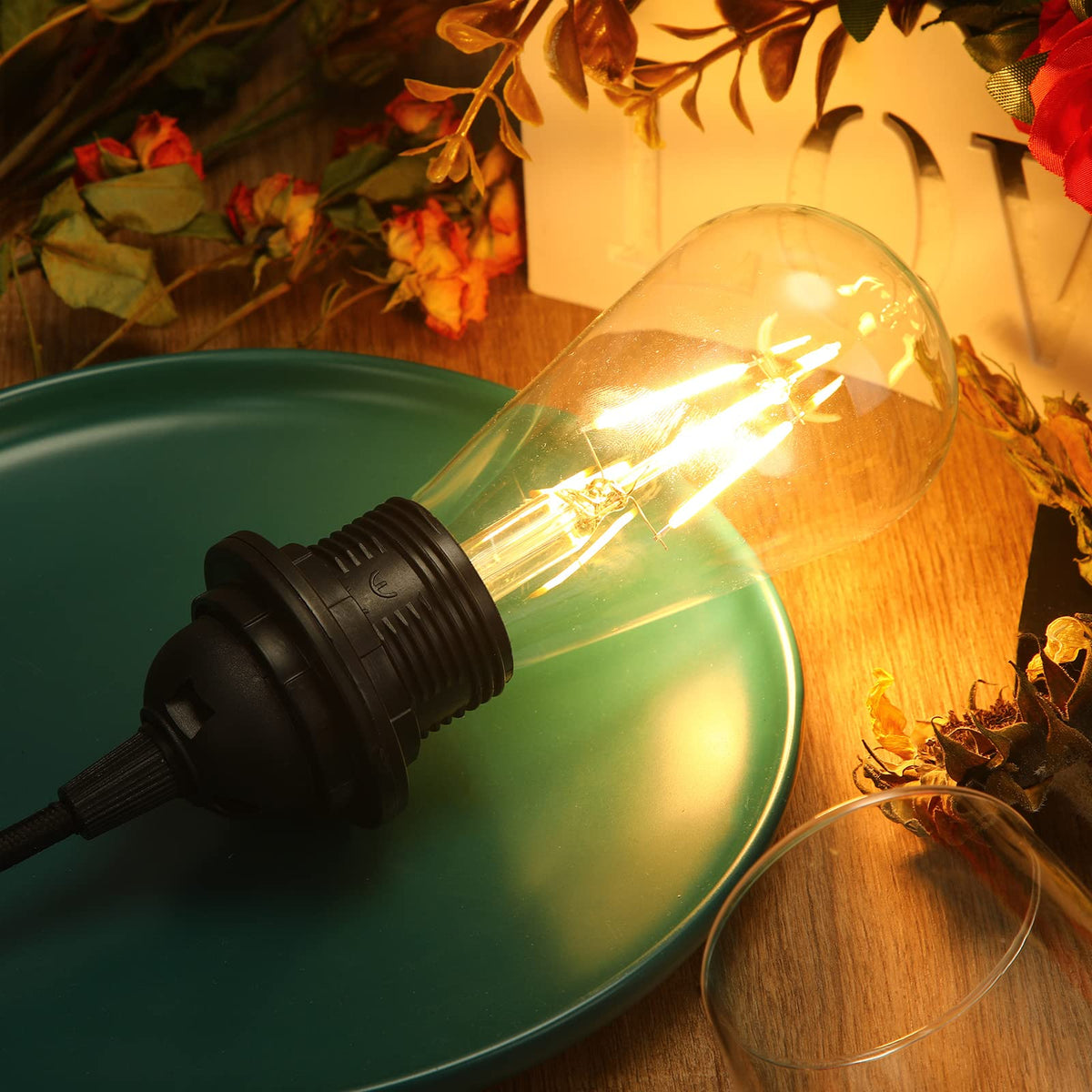 12 Pack Pendant Light Cord E26 E27 Socket with Switch (12 ft / Black)