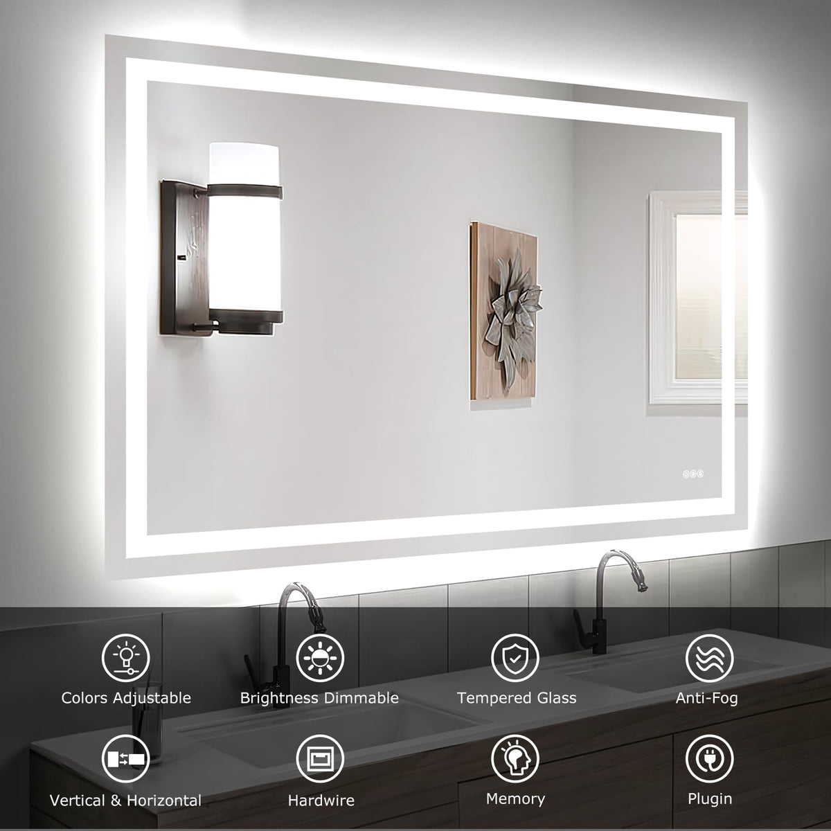 60"X40" LED Bathroom Mirror with Lights (Led Bathroom Mirror (3 Light Modes) / 60"L x 40"W)