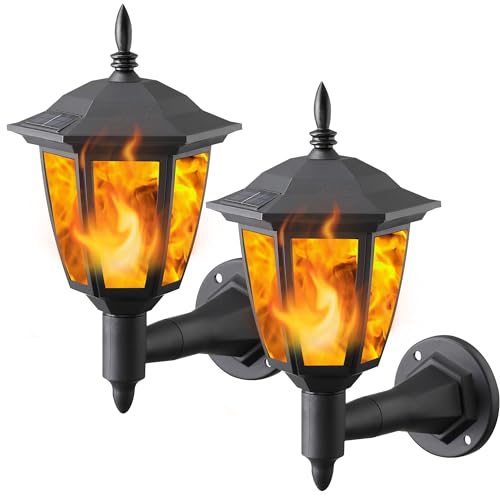 2 Pack Solar Flame Wall Lanterns Outdoor (Flickering Flame / 2 Pack)