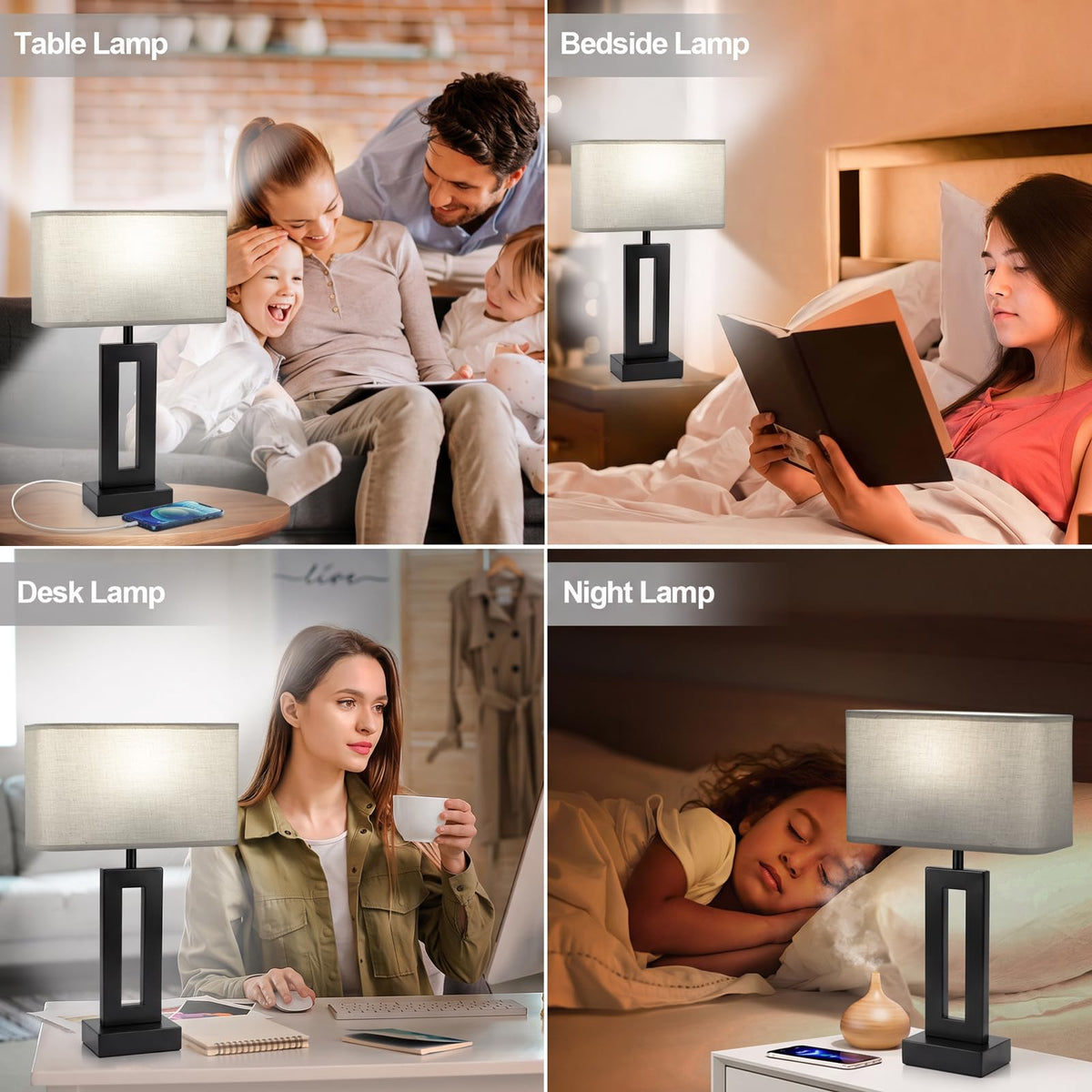 Table Lamps Set of 2 (H. Gray&Black / Small(16.4in))