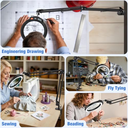 30X 12X Large Magnifying Glass with Light and Clamp