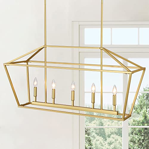 40in Gold Linear Cage Chandelier (Gold)