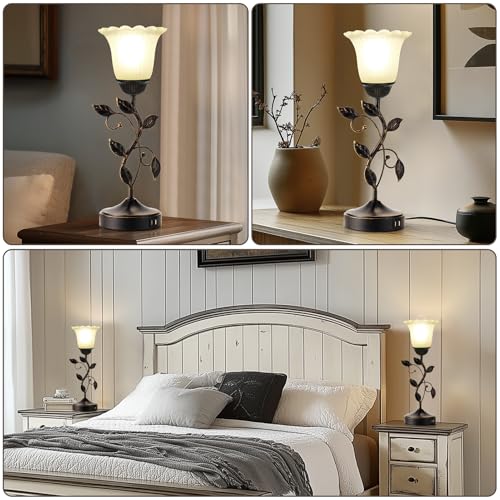 Set of 2 Touch Bedside Vintage Lamps with 2 USB C+A (2 Pack - Black)