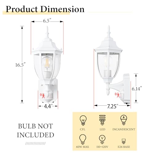 Porch Lights Outdoor Motion Sensor Wall Sconce Anti (White / Standard - 1 Pack)