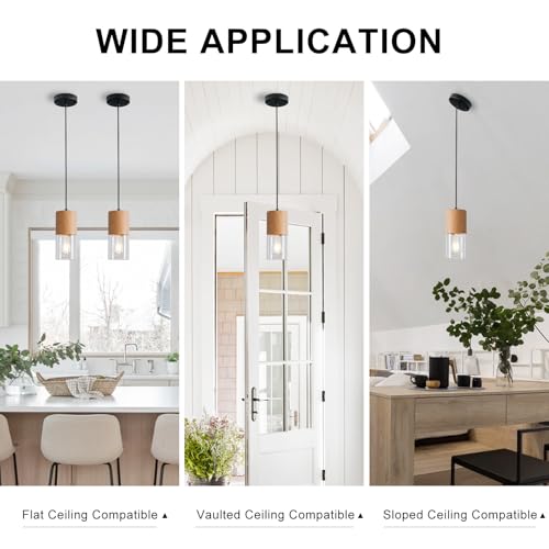 2 Pack Modern Pendant Lights for Kitchen Island (Wood Grain & Transparent—Cord / 2 Pack)