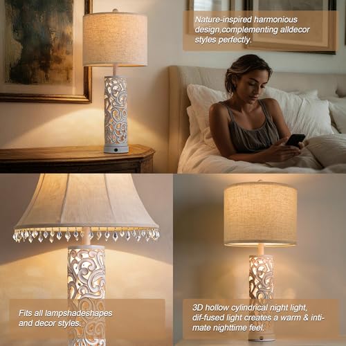Bedside Table Lamps Set of 2 with Night Light & Top Light