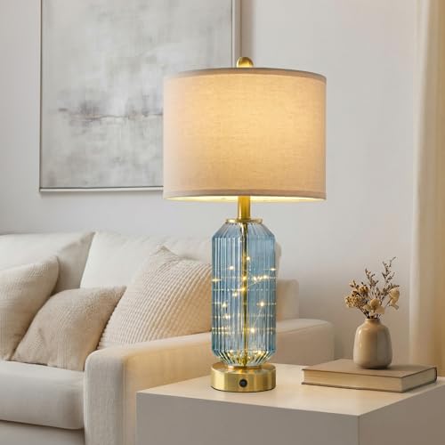 24.5" Bedside Table Lamps Set of 2 (Coastal Blue)