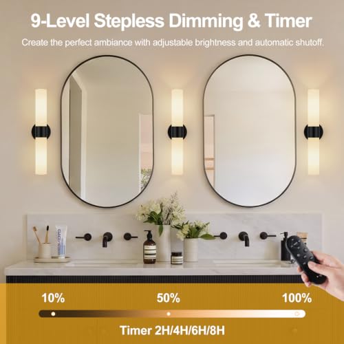 Rechargeable Wall Sconces Set of Two (Matte Black & Milky White Glass / Battery-22 Inch-2PC)