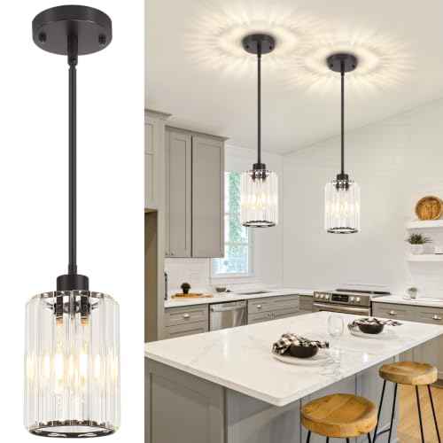 2 Pack Black Pendant Lights Kitchen Island Crystal Hanging Lighting Fixture (2-Pack Black)