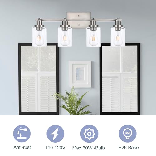 4 Light Track Lighting Fixtures Ceiling Kitchen Track Lighting Kit Brushed Nickel Bathroom Tracking Vanity Lights with Clear Glass Shade (Brushed Nickel / 4-Light)