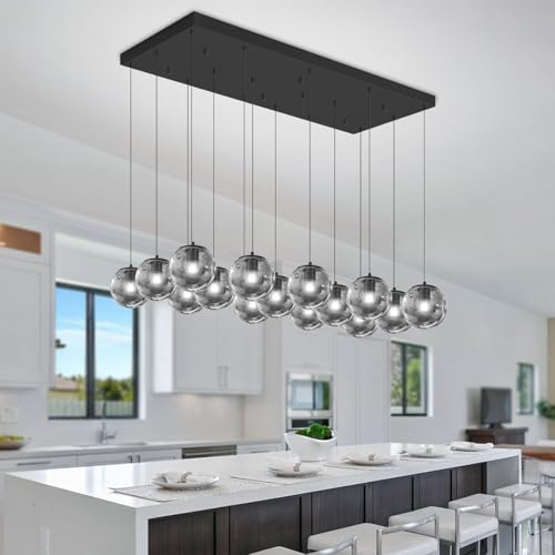 Rectangular Chandelier Smoke Gray Chandelier for Dining Room Large Chandeliers for High Ceiling 16 (Smoke Grey / Rectangle 16-Light)