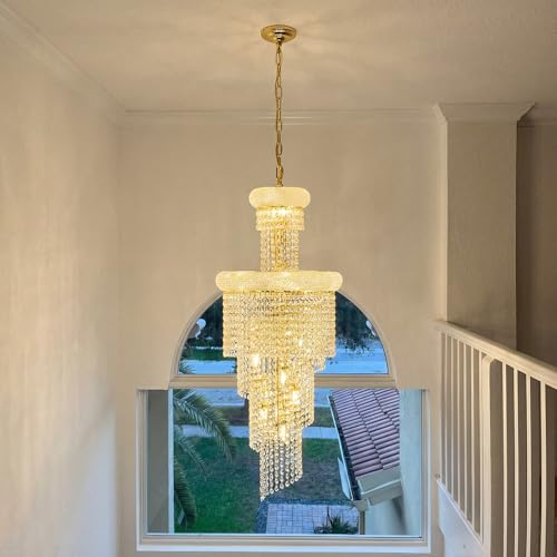 14 Light Spiral Crystal Chandelier Gold Finish for Foyer Entryway Living Room Dining Room 36'' H X 16'' W X 16'' D (Gold / 36'' H X 16'' W X 16'' D)
