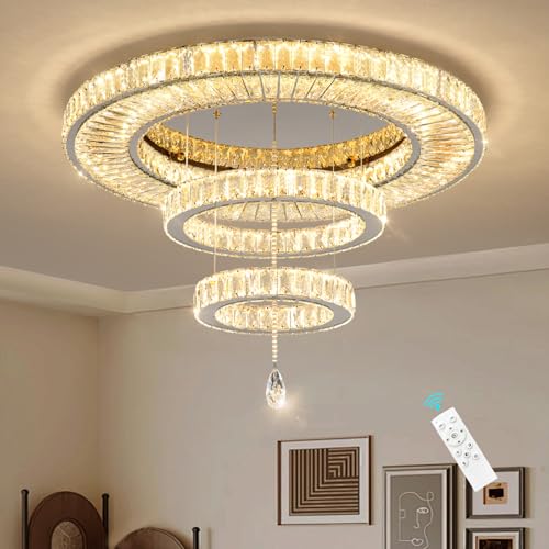 Modern Chandelier for Living Room Light Indoor LED Dimmable Lights Ceiling Chandeliers for Dining Room Bedroom Entryway Silver 60W LEDs Fixtures 4800 Lumens (Silver / W32")