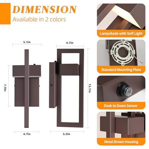 13.7'' 2 Pack Dusk to Dawn Outdoor Porch Light (Brown - Dusk to Dawn / 13.7inch - 2 Pack)