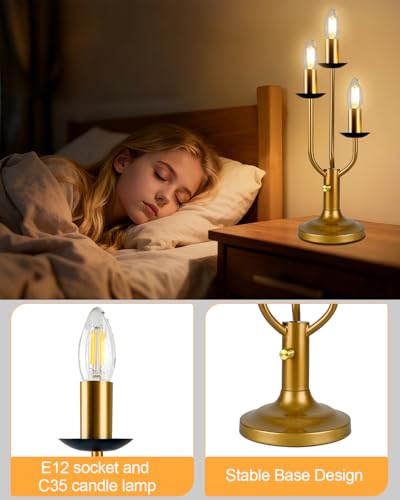 Vintage Candelabra Table Lamp Dimmable Gold Lamp 3 Bulbs Included (08-Gold 3-Light Candelabra)