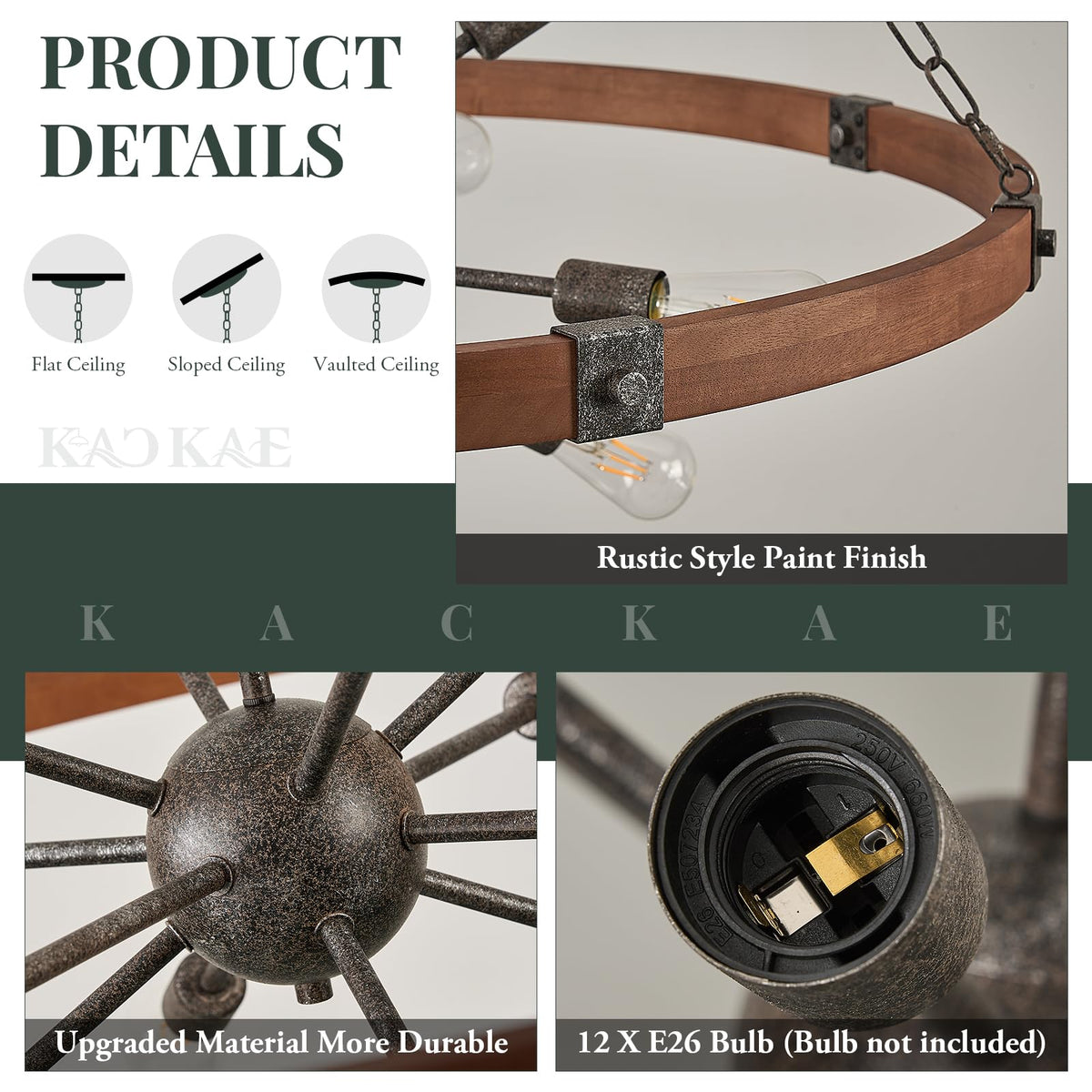 Farmhouse Wagon Wheel Chandelier 43" Wooden Chandelier Light Fixture (Walnut / 43 inch 12-Light)