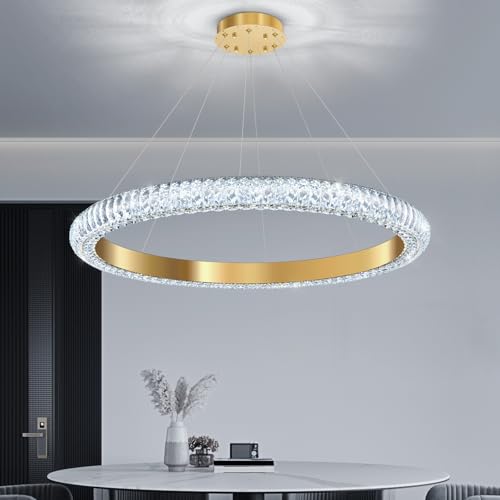 31.5" 1 Ring Crystal Chandelier Modern LED Dimmable Ring Pendant Light Chandelier for Dining Room Living Room Gold (Gold / 1 Ring Round 32")