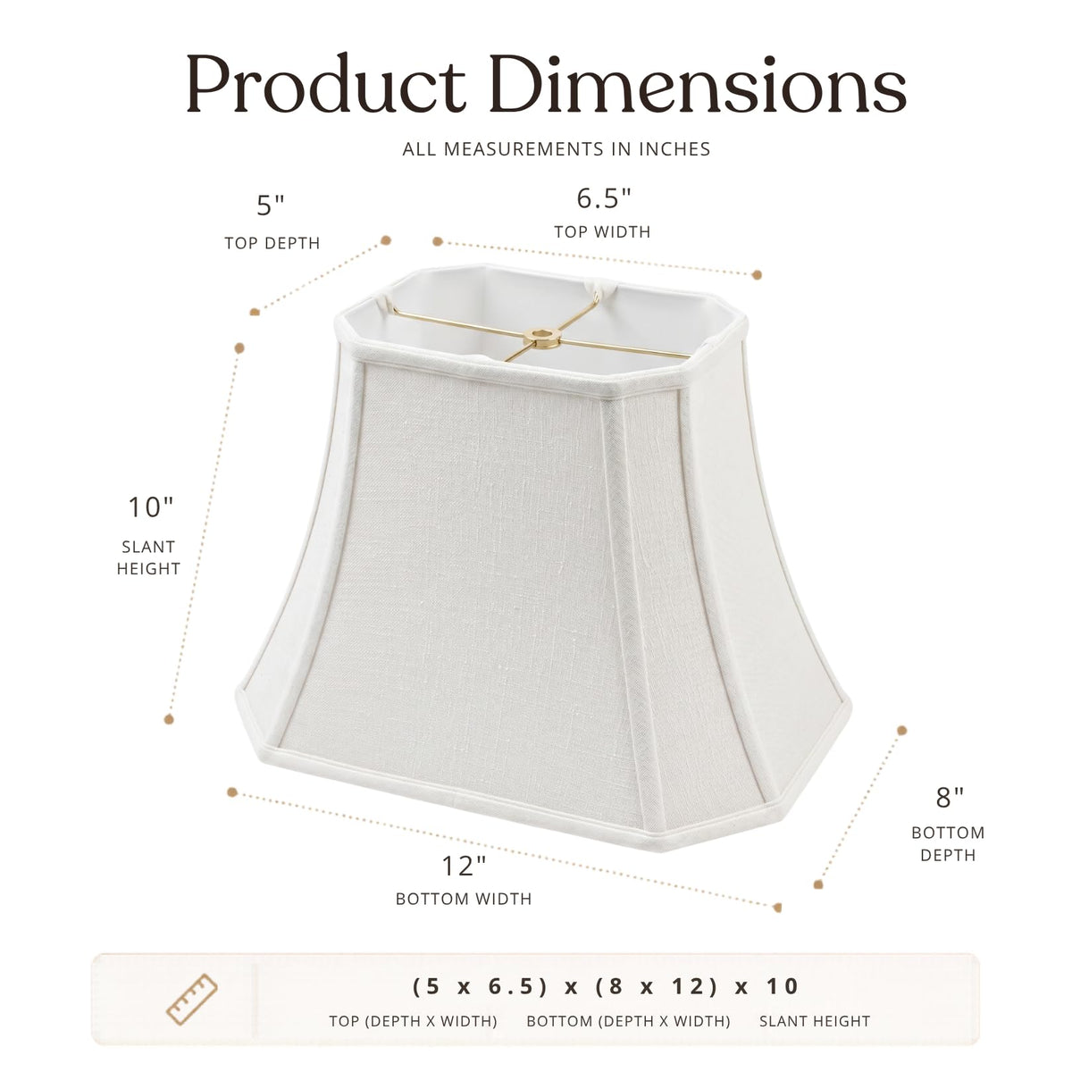 BSO-710-12LNWH Rectangle Cut Corner Basic Lamp Shade, (5x6.5) x (8x12) x 10, Linen White ((5x6.5) x (8x12) x 10 / Linen White)