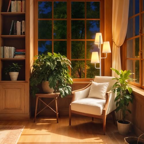 Traditional Floor Lamp for Living Room (White-Fabric)