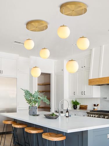 3 Light White Globe Pendant Light Modern Bubble Chandelier Gold Pendant Chandelier for Dining Room Kitchen Island Foyer Hallway (Gold-White / Globe 3-Light)