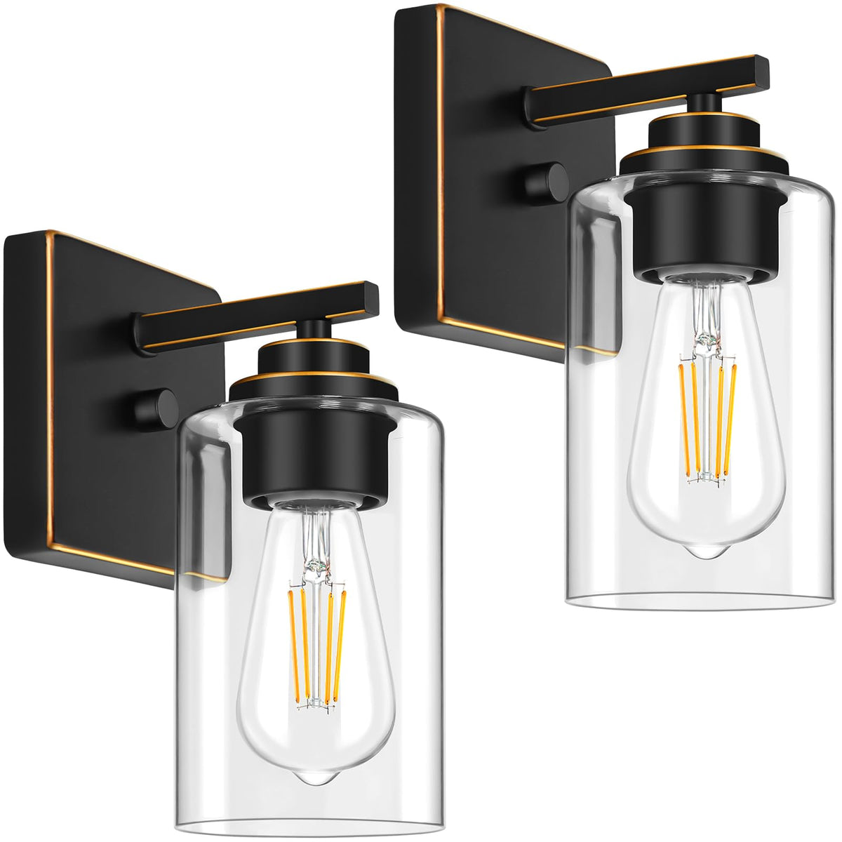 Set of 2 Wall Sconces for Bathroom (Black Brushed Gold / 2-Light)