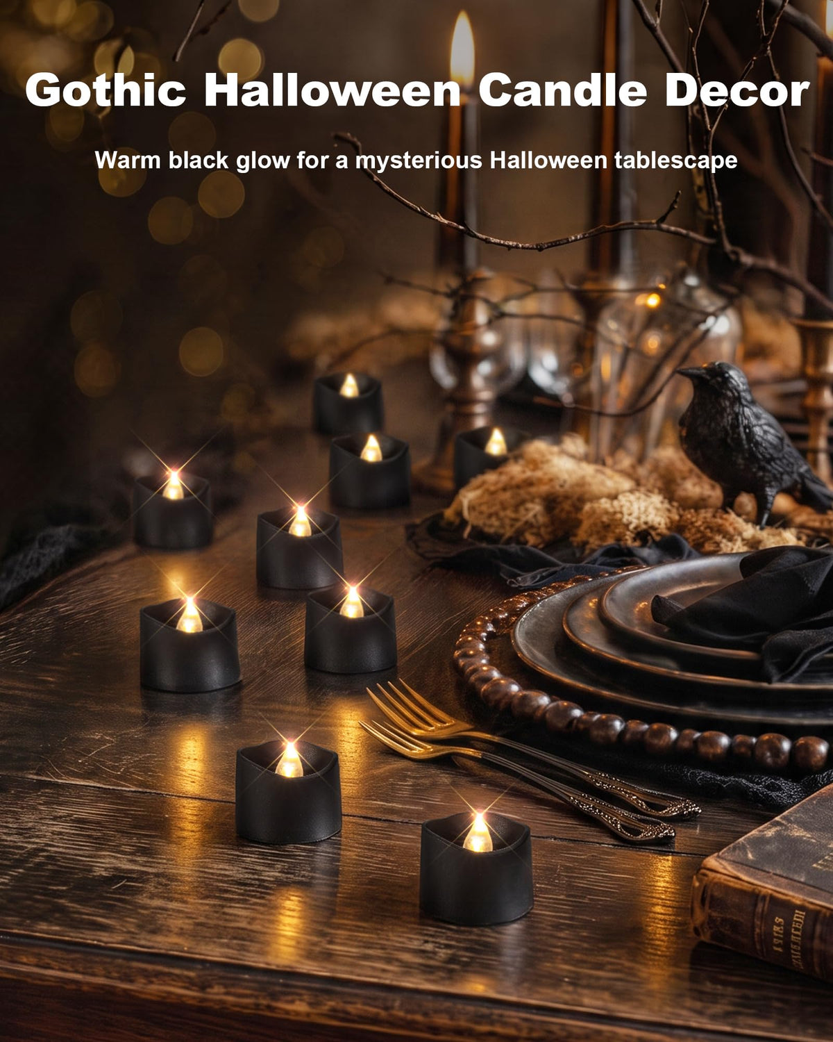 Black Flameless Battery Tea Light Candles - 24 Pack