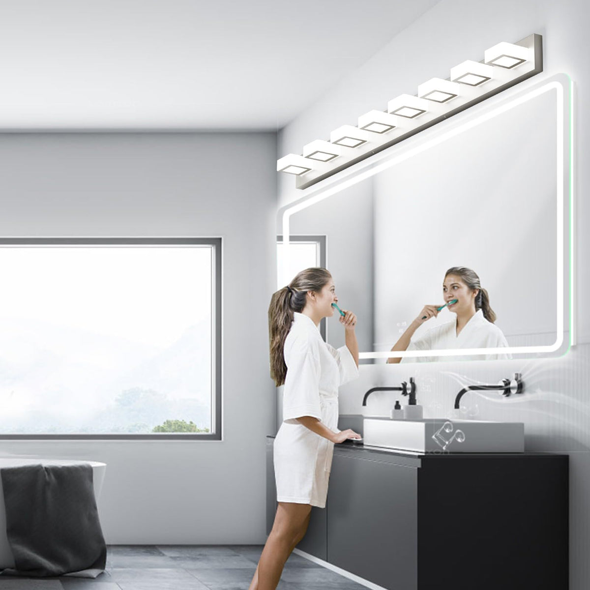 8 Light Brushed Nickel Bathroom Vanity Lights Metal Acrylic LED Modern Bathroom Wall Lighting Fixtures Over Mirror (Brushed Nickel / 52 inch)