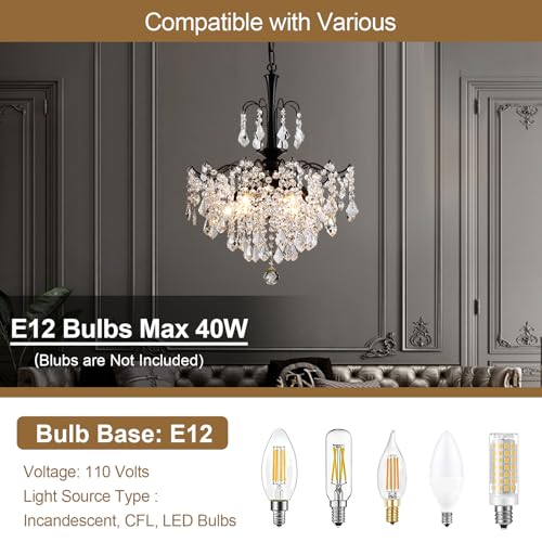 Modern Crystal Chandelier (Black / H 23.6" x W 17.7")