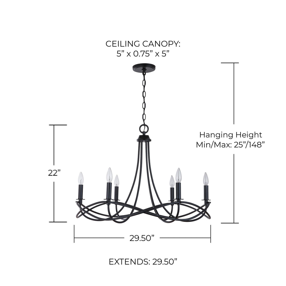 Capital Lighting 431661MB Sonnet Waving Metal Frame Candle Chandelier (6-Light)
