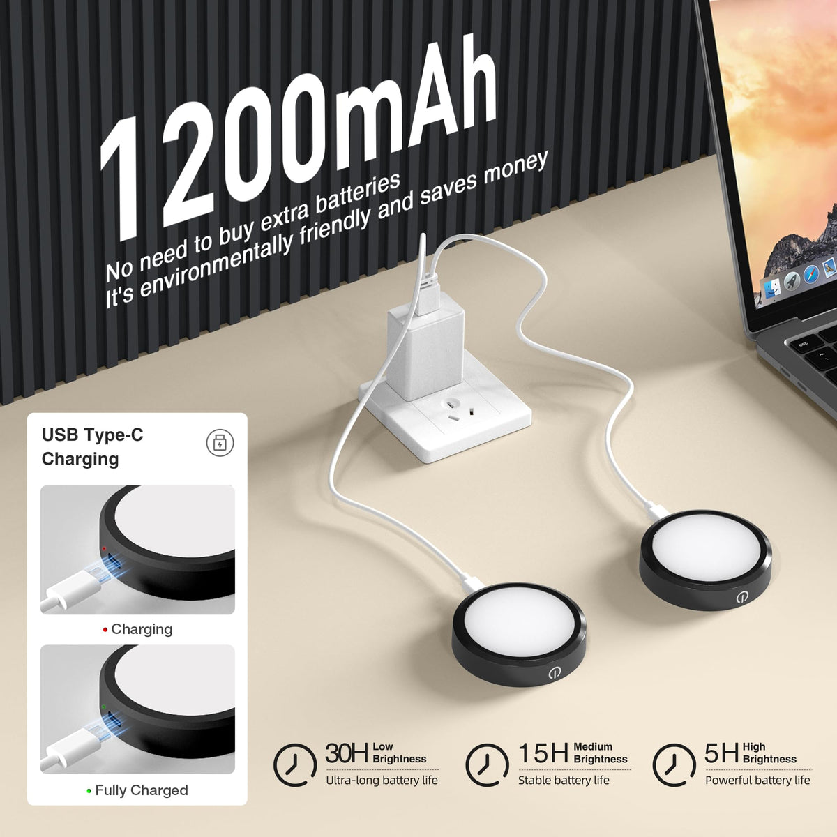 Puck Lights with Remote Control Rechargeable (Black / 8PCS)