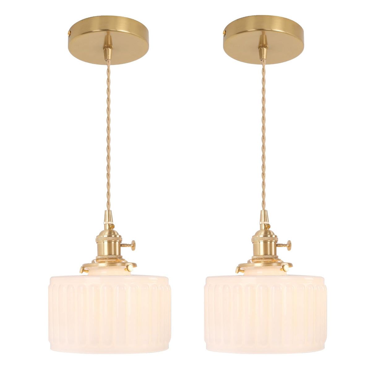 Pendant Light 2 Pack with White Striped Glass Lmapshade (Z-Striped White)