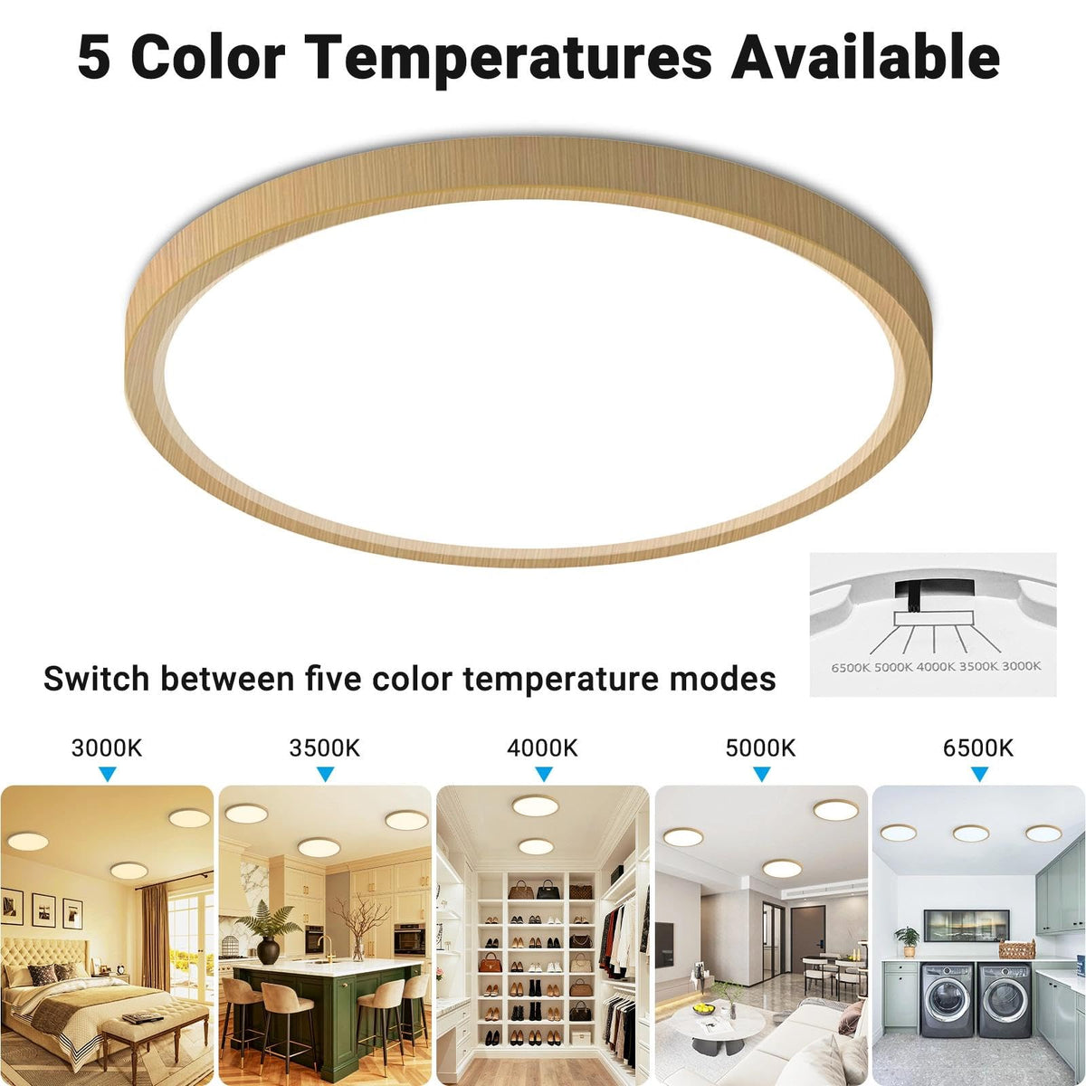 LED Flush Mount Ceiling Light (Wood / 7 Inch-1pack)